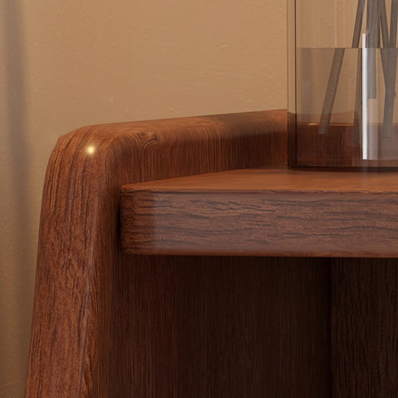 Contemporary Scandinavian Rectangular Rubberwood Space-Saving Nightstand 1-Tier 2-Drawer For Bedroom