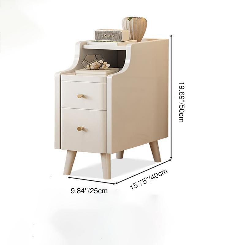 Contemporary Scandinavian Rectangular Rubberwood Space-Saving Nightstand 1-Tier 2-Drawer For Bedroom