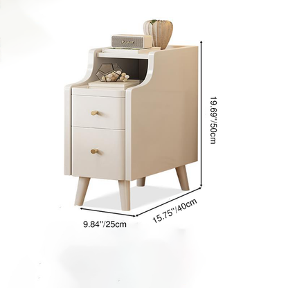 Contemporary Scandinavian Rectangular Rubberwood Space-Saving Nightstand 1-Tier 2-Drawer For Bedroom