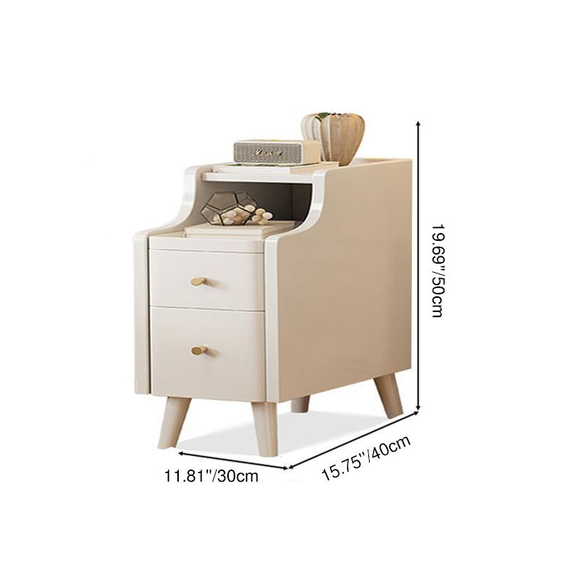 Contemporary Scandinavian Rectangular Rubberwood Space-Saving Nightstand 1-Tier 2-Drawer For Bedroom
