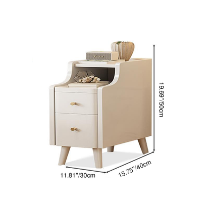 Contemporary Scandinavian Rectangular Rubberwood Space-Saving Nightstand 1-Tier 2-Drawer For Bedroom