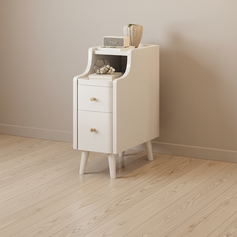 Contemporary Scandinavian Rectangular Rubberwood Space-Saving Nightstand 1-Tier 2-Drawer For Bedroom