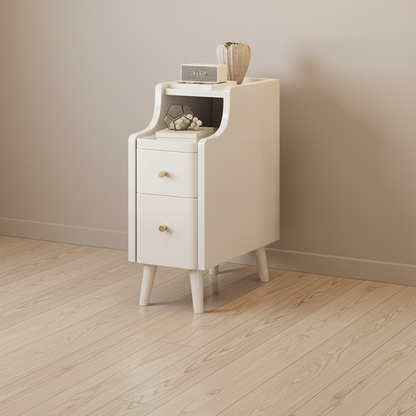 Contemporary Scandinavian Rectangular Rubberwood Space-Saving Nightstand 1-Tier 2-Drawer For Bedroom