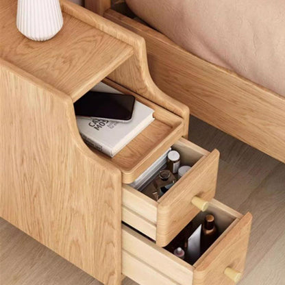 Contemporary Scandinavian Rectangular Rubberwood Space-Saving Nightstand 1-Tier 2-Drawer For Bedroom