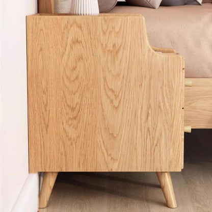 Contemporary Scandinavian Rectangular Rubberwood Space-Saving Nightstand 1-Tier 2-Drawer For Bedroom