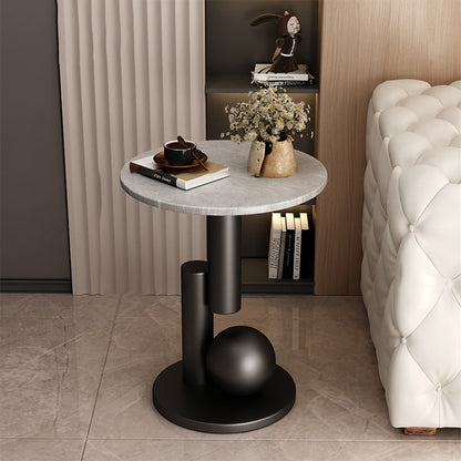 Contemporary Creative Round Sintered Stone Iron Side Table 1-Tier For Living Room