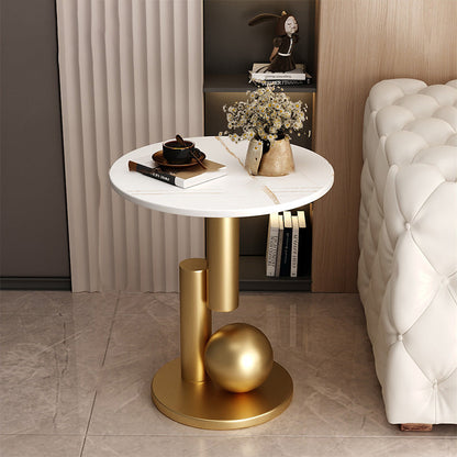 Contemporary Creative Round Sintered Stone Iron Side Table 1-Tier For Living Room