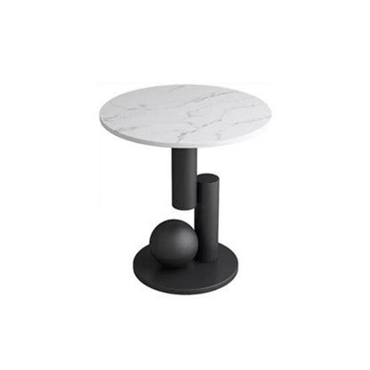 Contemporary Creative Round Sintered Stone Iron Side Table 1-Tier For Living Room