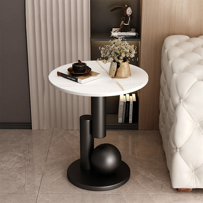 Contemporary Creative Round Sintered Stone Iron Side Table 1-Tier For Living Room
