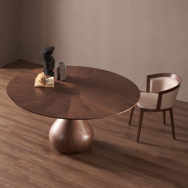 Traditional Vintage Round Oak Wood PU Leather Backrest Dining Chair For Dining Room