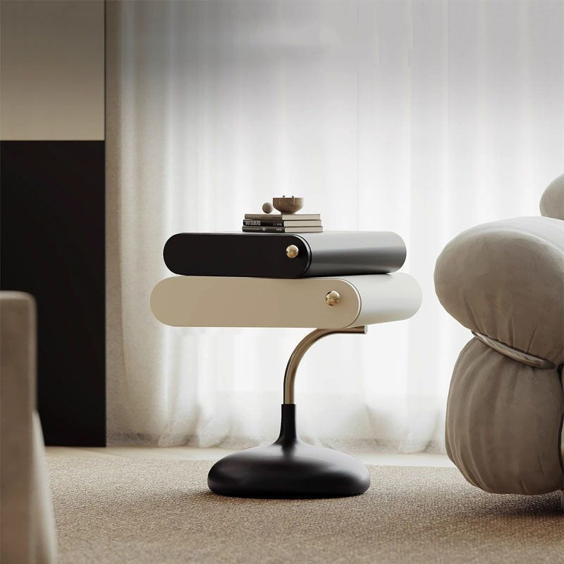 Contemporary Creative Square Plywood Stainless Steel Side Table 2-Drawer For Living Room