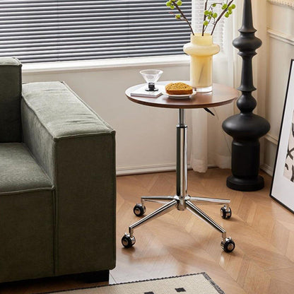 Modern Minimalist Round Medium-Density Fiberboard Carbon Steel Height-Adjustable Movable Side Table For Living Room