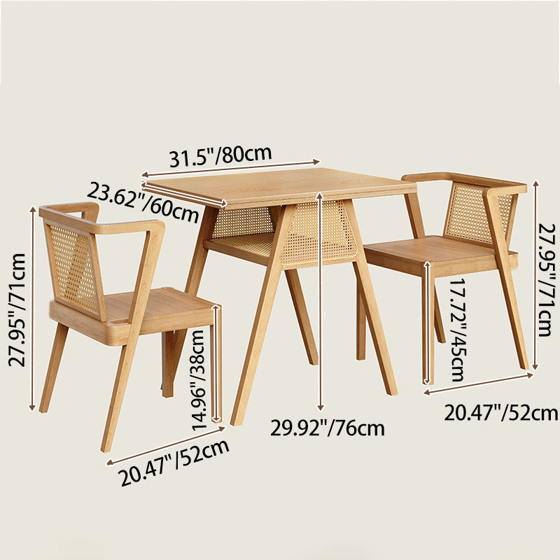Traditional Chinese Square Rubberwood Backrest Desk & Chair Set For Living Room