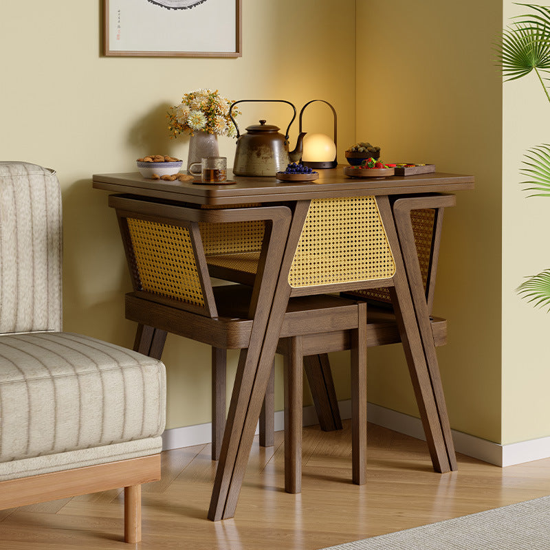 Traditional Chinese Square Rubberwood Backrest Desk & Chair Set For Living Room