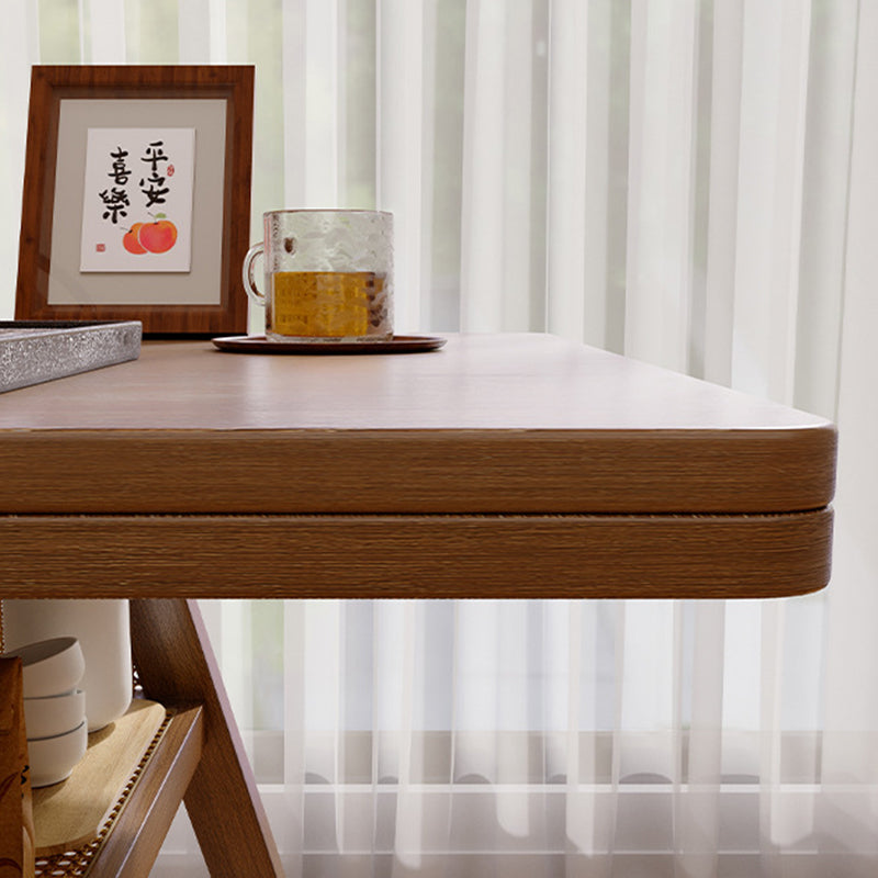 Traditional Chinese Square Rubberwood Backrest Desk & Chair Set For Living Room