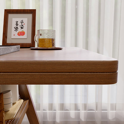 Traditional Chinese Square Rubberwood Backrest Desk & Chair Set For Living Room