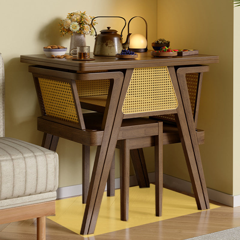 Traditional Chinese Square Rubberwood Backrest Desk & Chair Set For Living Room