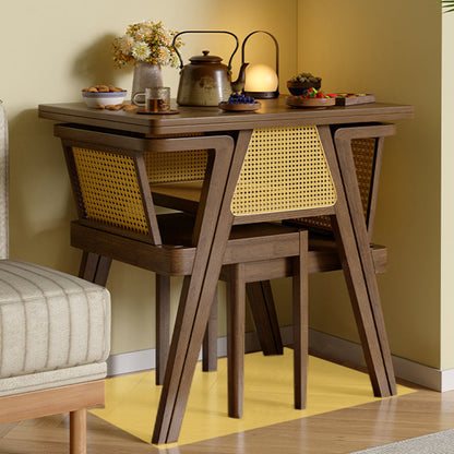 Traditional Chinese Square Rubberwood Backrest Desk & Chair Set For Living Room