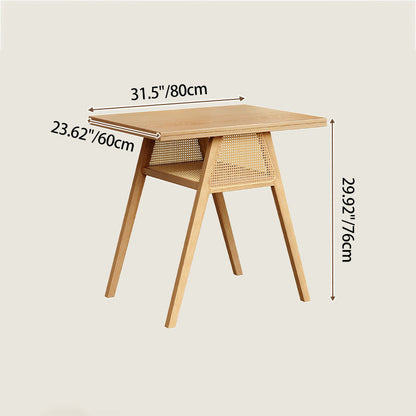Traditional Chinese Square Rubberwood Backrest Desk & Chair Set For Living Room