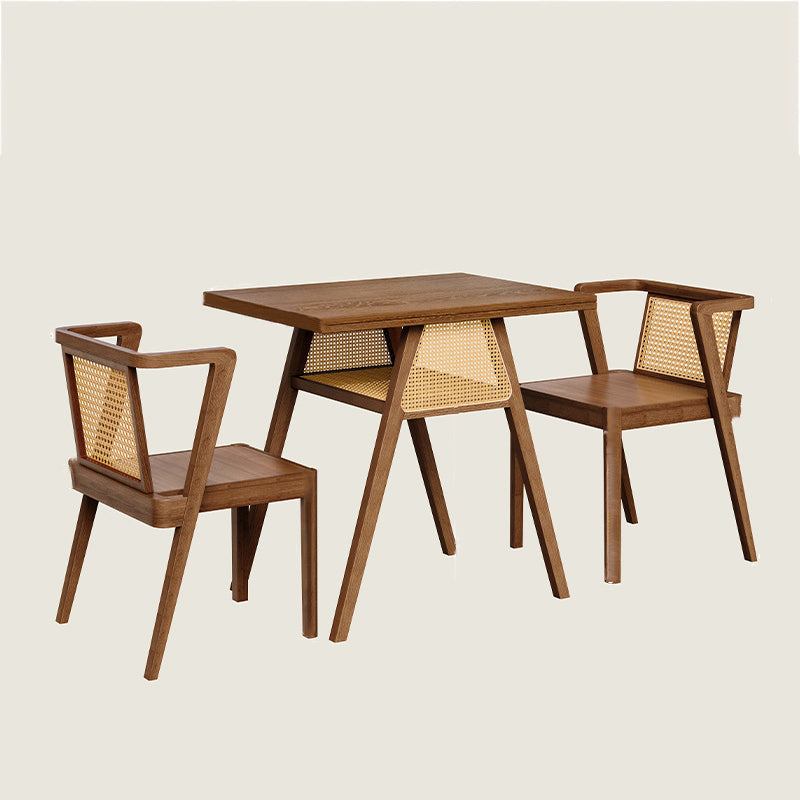 Traditional Chinese Square Rubberwood Backrest Desk & Chair Set For Living Room