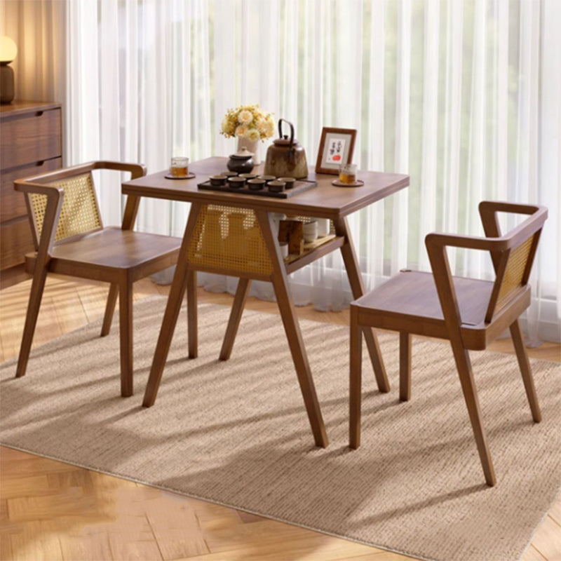 Traditional Chinese Square Rubberwood Backrest Desk & Chair Set For Living Room