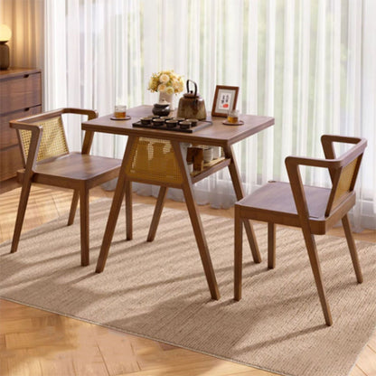 Traditional Chinese Square Rubberwood Backrest Desk & Chair Set For Living Room