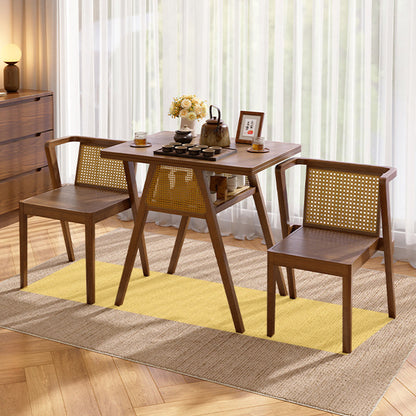 Traditional Chinese Square Rubberwood Backrest Desk & Chair Set For Living Room