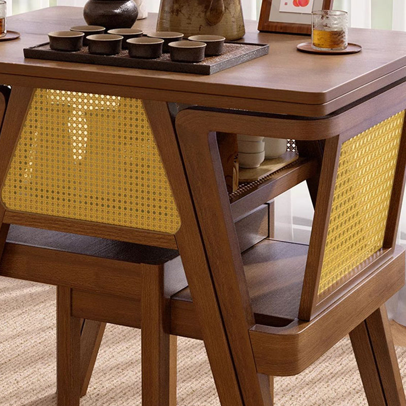 Traditional Chinese Square Rubberwood Backrest Desk & Chair Set For Living Room