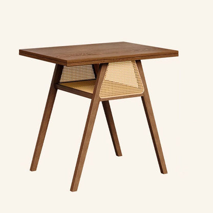 Traditional Chinese Square Rubberwood Backrest Desk & Chair Set For Living Room