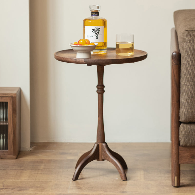 Traditional Vintage Round Black Walnut Side Table For Living Room