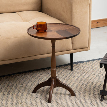Traditional Vintage Round Black Walnut Side Table For Living Room