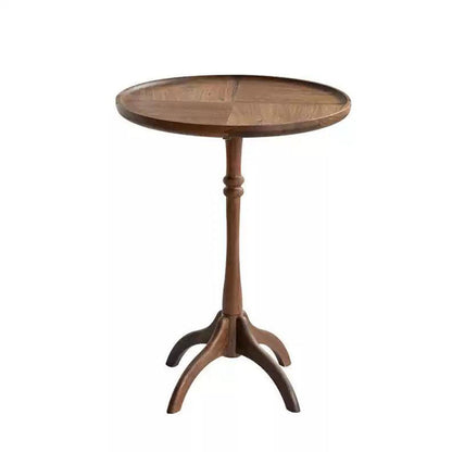 Traditional Vintage Round Black Walnut Side Table For Living Room