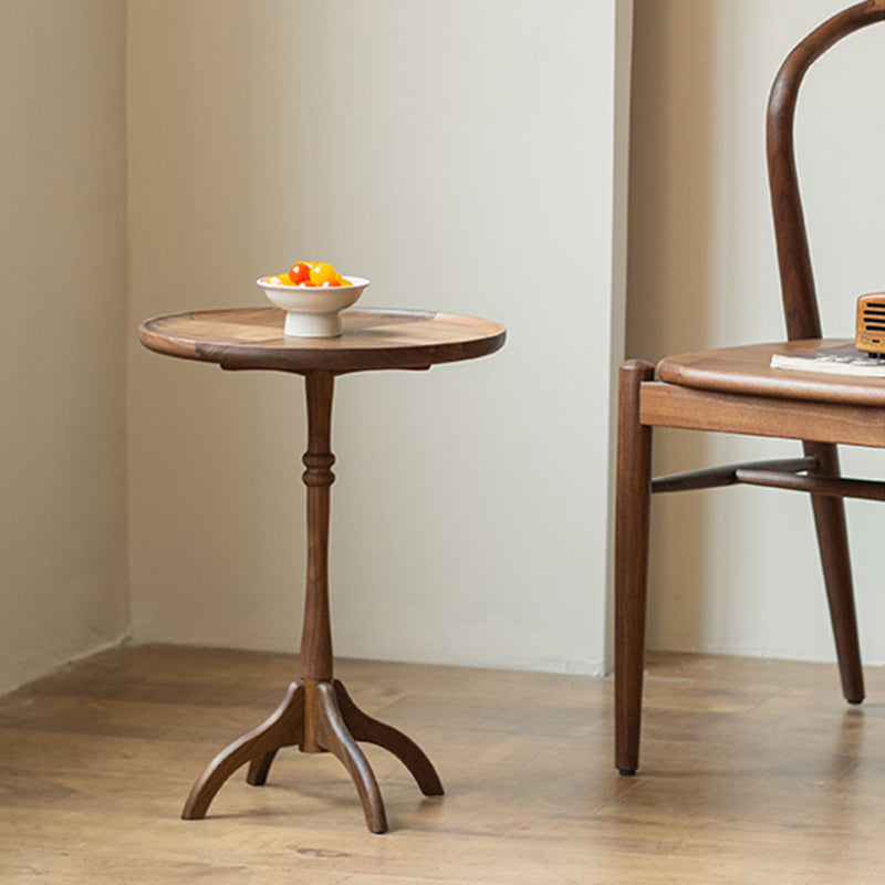 Traditional Vintage Round Black Walnut Side Table For Living Room
