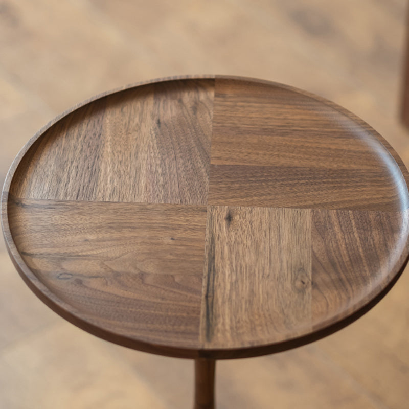 Traditional Vintage Round Black Walnut Side Table For Living Room