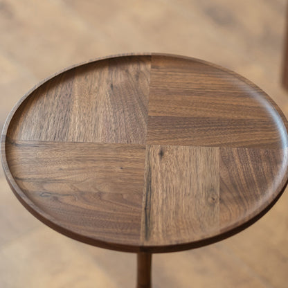 Traditional Vintage Round Black Walnut Side Table For Living Room