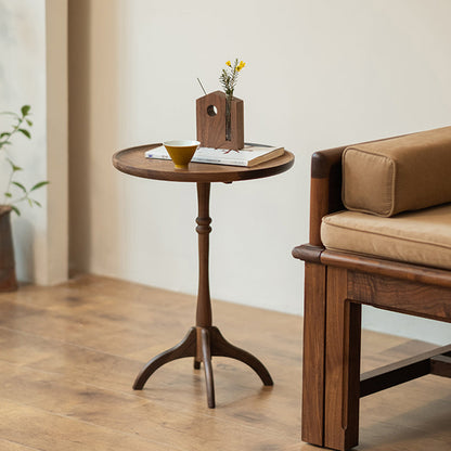 Traditional Vintage Round Black Walnut Side Table For Living Room
