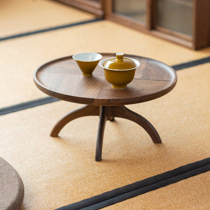 Traditional Vintage Round Black Walnut Side Table For Living Room