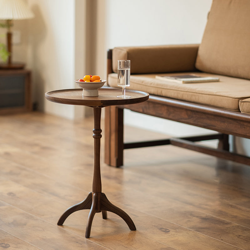 Traditional Vintage Round Black Walnut Side Table For Living Room