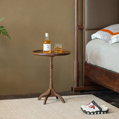 Traditional Vintage Round Black Walnut Side Table For Living Room
