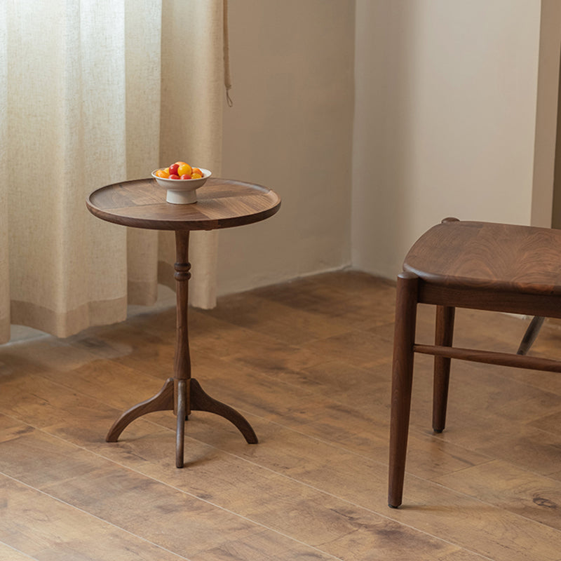 Traditional Vintage Round Black Walnut Side Table For Living Room