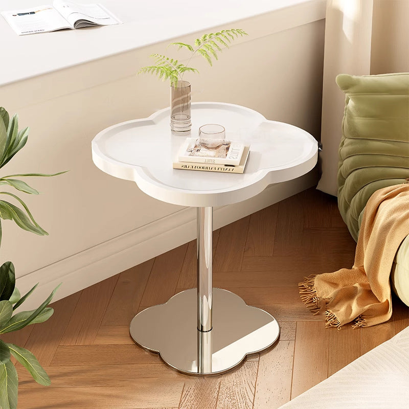 Contemporary Scandinavian Square Medium-Density Fiberboard Tempered Glass Stainless Steel Iron Quatrefoil-Shaped Side Table For Living Room