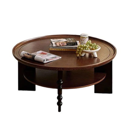 Modern Mid-Century Round Rubberwood Coffee Table 1/2-Tier For Living Room