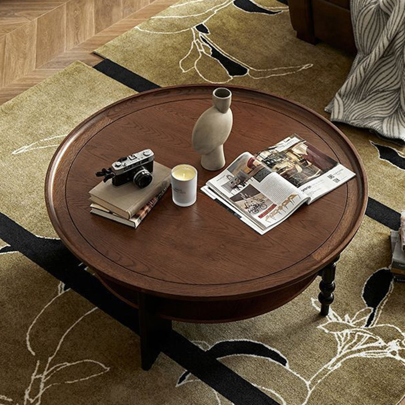 Modern Mid-Century Round Rubberwood Coffee Table 1/2-Tier For Living Room