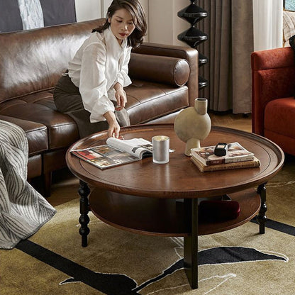 Modern Mid-Century Round Rubberwood Coffee Table 1/2-Tier For Living Room
