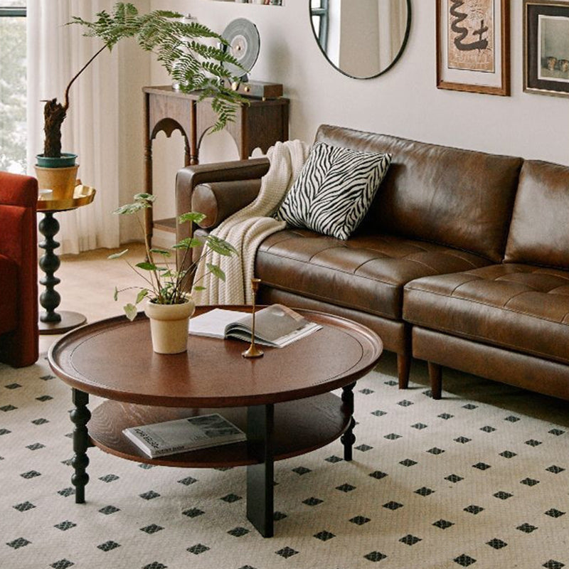 Modern Mid-Century Round Rubberwood Coffee Table 1/2-Tier For Living Room