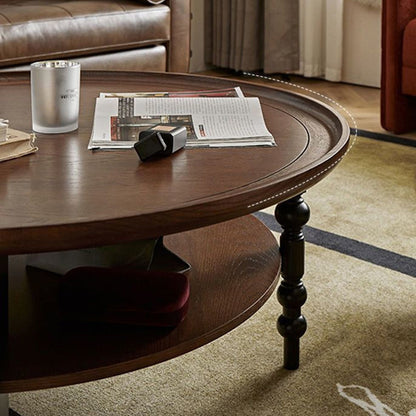 Modern Mid-Century Round Rubberwood Coffee Table 1/2-Tier For Living Room