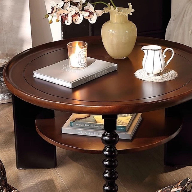 Modern Mid-Century Round Rubberwood Coffee Table 1/2-Tier For Living Room