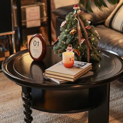 Modern Mid-Century Round Rubberwood Coffee Table 1/2-Tier For Living Room
