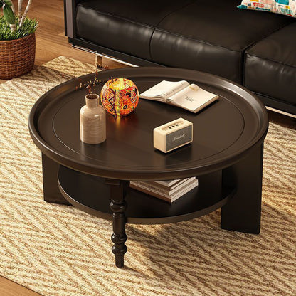 Modern Mid-Century Round Rubberwood Coffee Table 1/2-Tier For Living Room