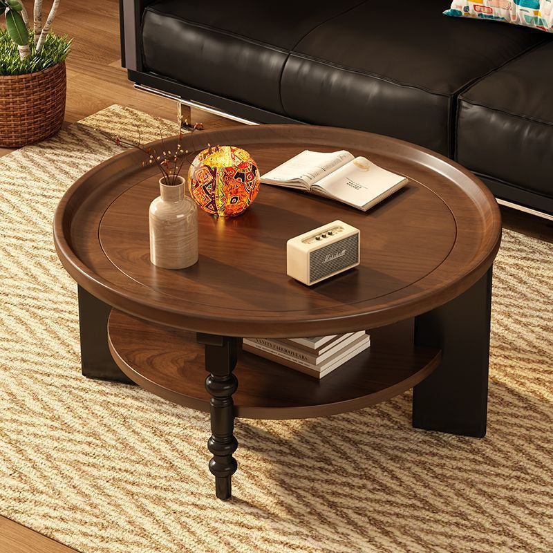 Modern Mid-Century Round Rubberwood Coffee Table 1/2-Tier For Living Room